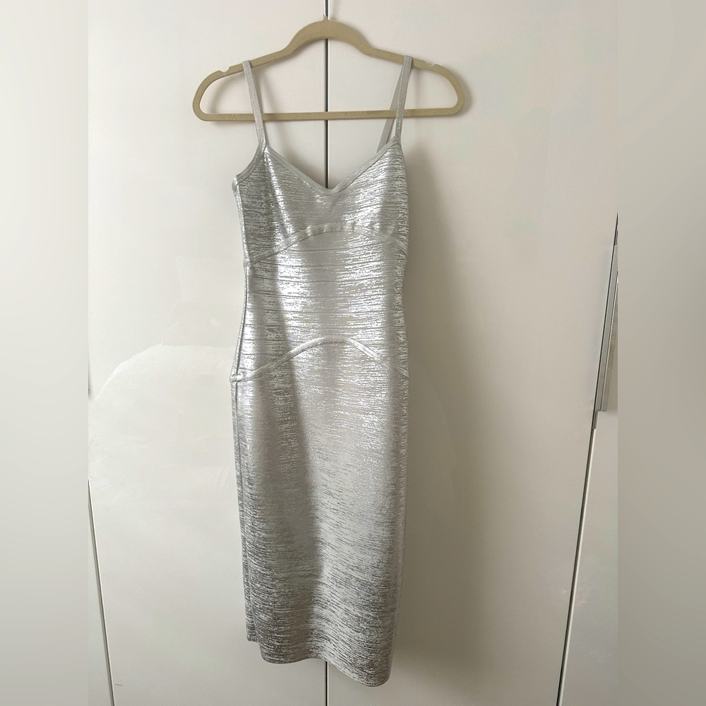 Herve Léger Elegant Wrap Silver Dress